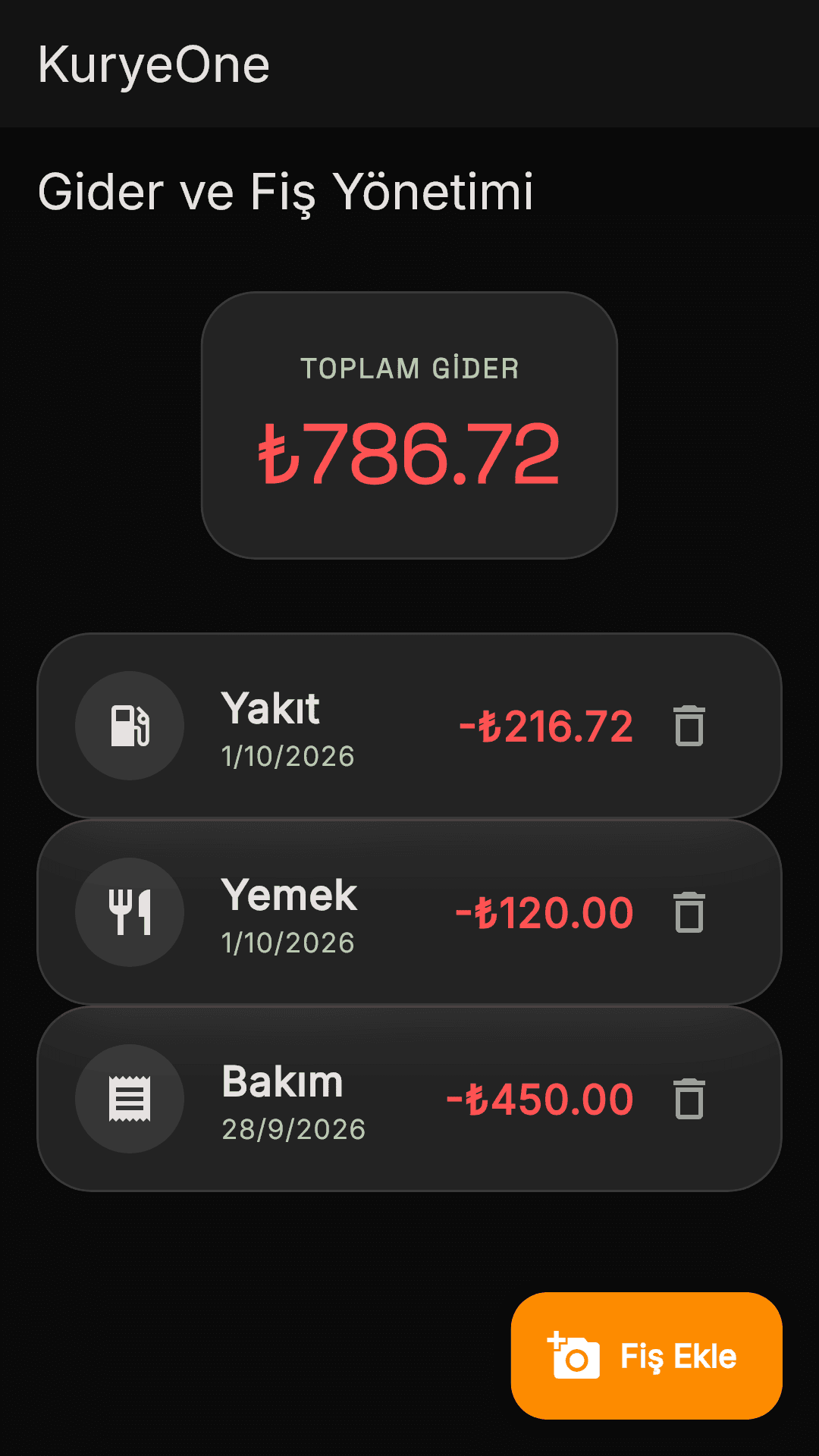 Gider takibi — örnek veriler